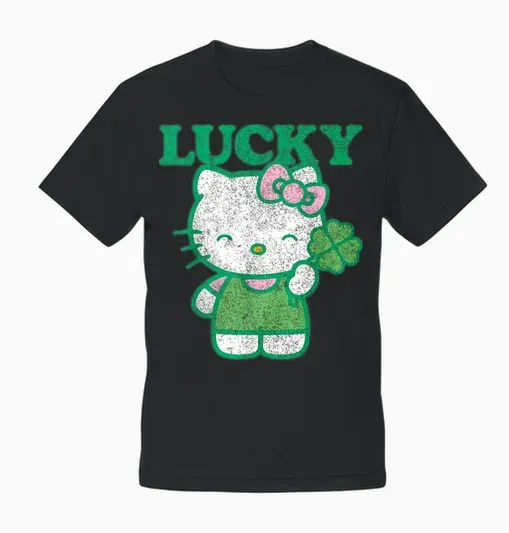 Hello Kitty Lucky Clover Unisex T-Shirt - Black