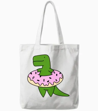 Funny Pizza Dinosaurus Tote Bags - White