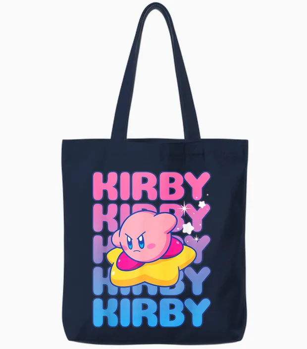 Kirby Nintendo Big Bubble Text Stack Tote Bags in Navy