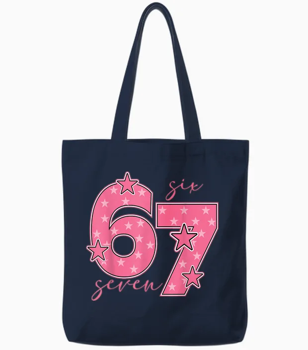 67 Meme Six Seven Gen Alpha Slang Cute Pink 6 7 Girls Tote Bags in Navy
