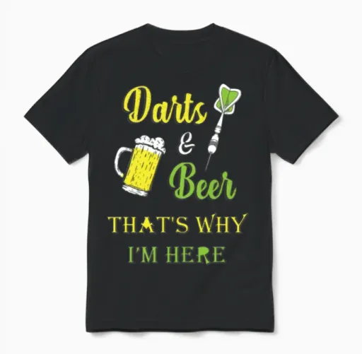 Dart Lover Funny Beer and Darts Unisex T-Shirt in Black