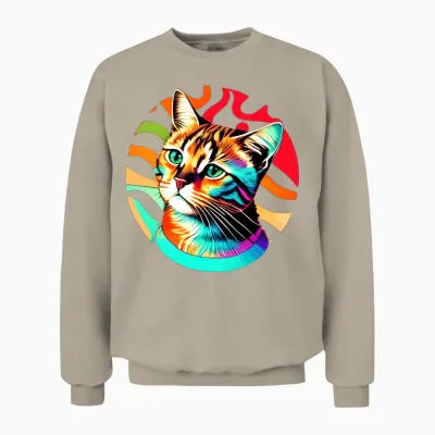 Retro Rainbow Colorful Cat Unisex Sweatshirt - Sand