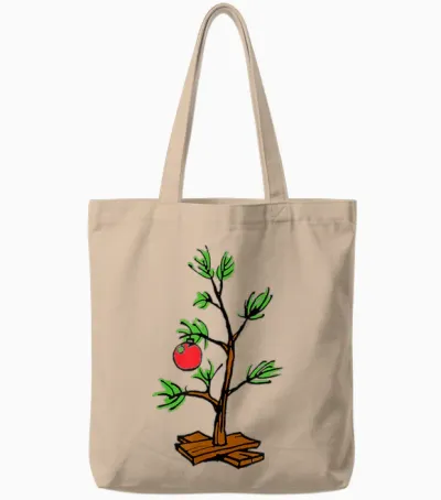 Peanuts Charlie Brown Holiday Tree Short Sleeve Tote Bags - Natural