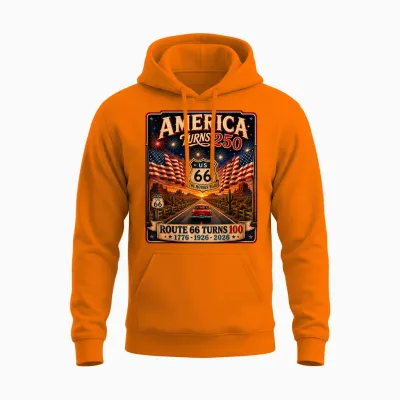 Vintage Usa 250 Us Highway 66 Road Anniversary for Women Unisex Hoodie - Safety Orange