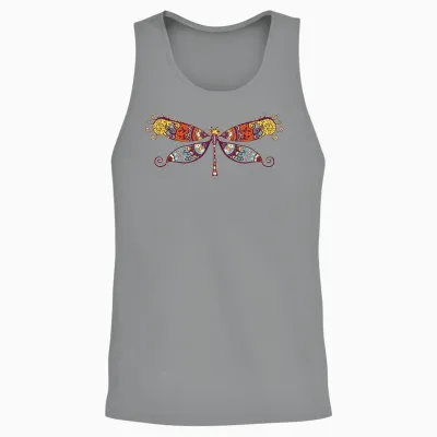 Womens Colorful Retro Dragonfly Unisex Tank Top - Sport Grey