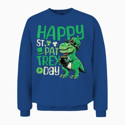 Happy St Pat T-Rex Day Dinosaur St Patricks Day Boys Unisex Sweatshirt - Royal