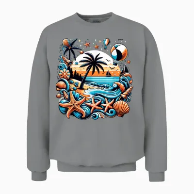 Ocean Themed Blue Starfish and Shells Women's T-Shirt, White, S Unisex Sweatshirt - Sport Grey