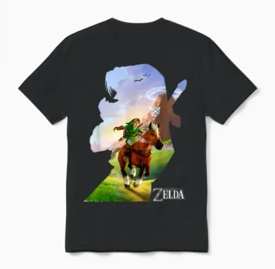 Nintendo Zelda Link Epona Ride Silhouette T-Shirt Small Unisex T-Shirt - Black