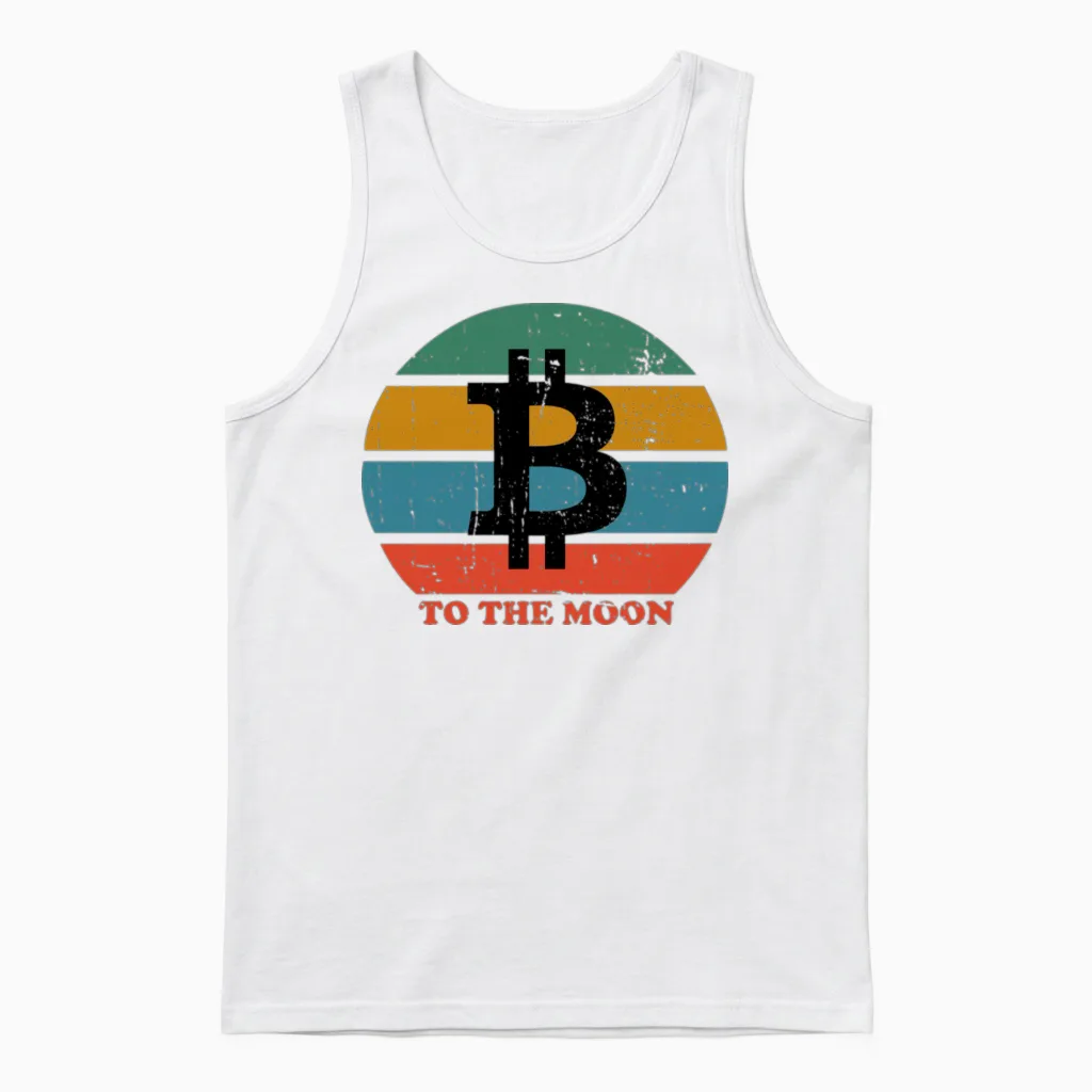 Btc Bitcoin Retro to the Moon Unisex Tank Top in White