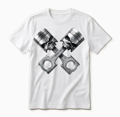 Skull Engine Piston Skull Motorsport Tuning T-Shirt, Black, S Unisex T-Shirt - White