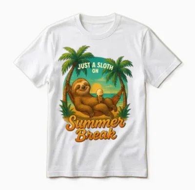 Sloth on Summer Break – Chill Beach Vibes Unisex T-Shirt - White