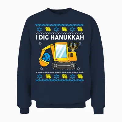 Kids I Dig Hanukkah-Shirt Happy Chanukah Funny Jewish Boy Unisex Sweatshirt - Navy