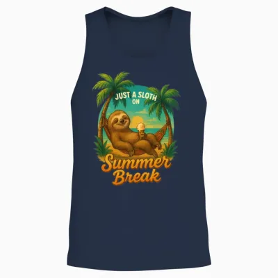 Sloth on Summer Break – Chill Beach Vibes Unisex Tank Top - Navy