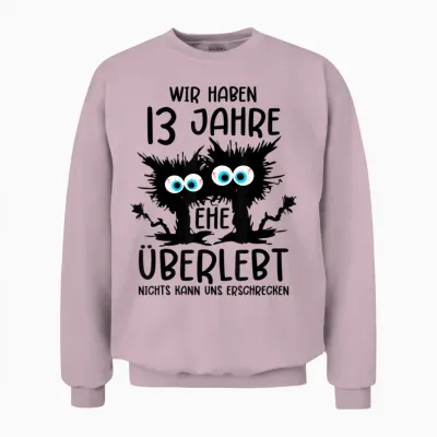 13 Years Married Violet Wedding Anniversary T-Shirt, Gray Unisex Sweatshirt - Light Pink