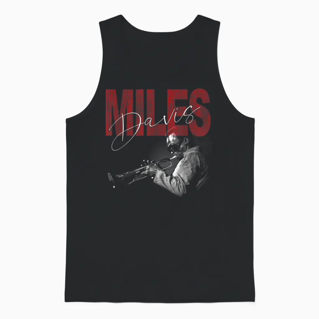 Offiziell Miles Davis Distressed Photo Jazz Legend Unisex Tank Top in Black