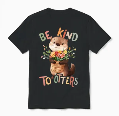 Baby Otter Mit Blumen Sei Nett Otters Mädchen Tochter Sohn Unisex T-Shirt - Black