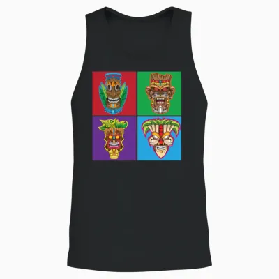 Retro Tiki Hawaii Unisex Tank Top - Black