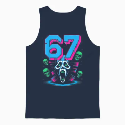 67 Halloween Scp Horror Face Scary Costume Shirt Horror 6 7 Unisex Tank Top - Navy