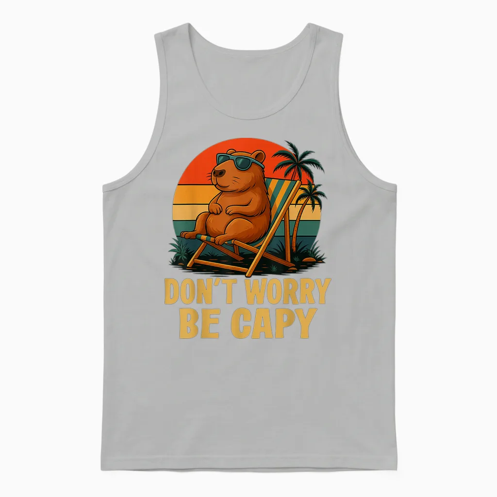 Dont Worry Be Capy Funny Capybara Retro Men Boys Kids Women Unisex Tank Top in Ash