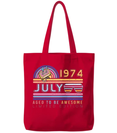 1974 July Retro Tote Bags - Red