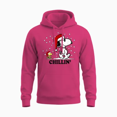 Peanuts Holiday Snoopy Snowfall Chillin' Short Sleeve Unisex Hoodie - Heliconia
