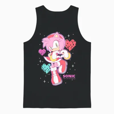 Sonic the Hedgehog Valentine's Day Cute Amy Rose Retro Logo Unisex Tank Top - Black