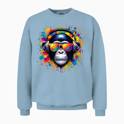 Dj Affen Monkey Mit Kopfhörer Und Sonnenbrille Herren Jungen Unisex Sweatshirt - Light Blue