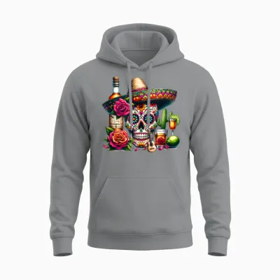 Mexican Skull Hat Tequila Guitar Cinco De Mayo Unisex Hoodie - Sport Grey