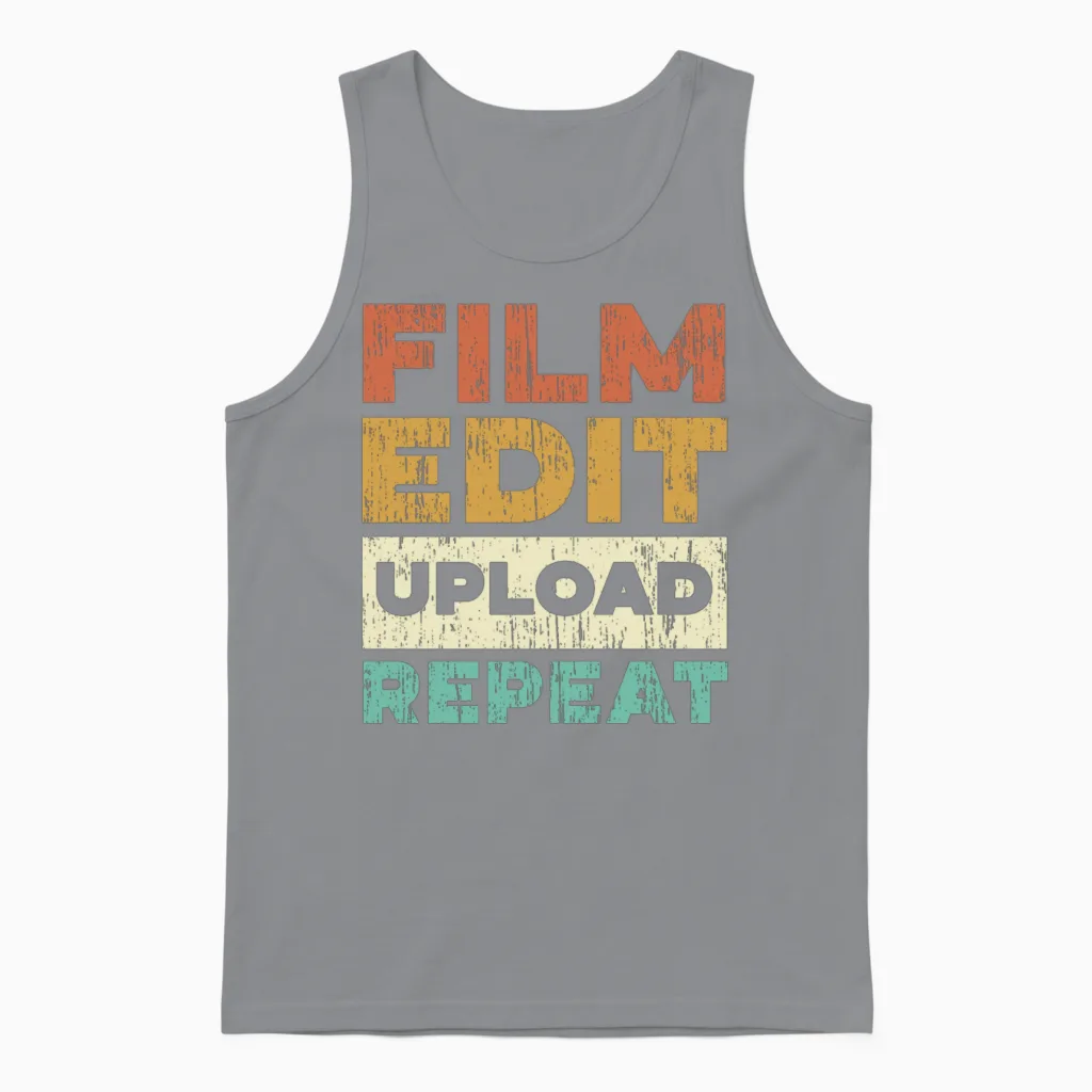 Film Edit Upload Repeat Content Creator Vlogger Unisex Tank Top in Sport Grey