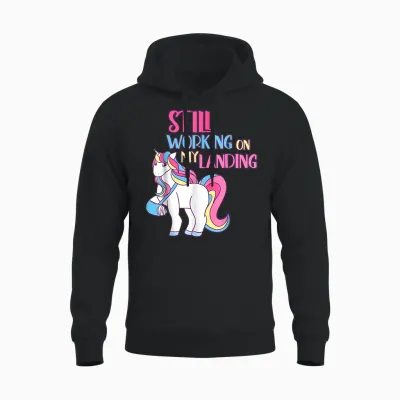 Still Working on My Landing Injury Broken Arm Cute Unicorn Unisex Hoodie - Black