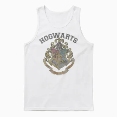 Harry Potter Hogwarts Vintage Crest Short Sleeve Unisex Tank Top - White