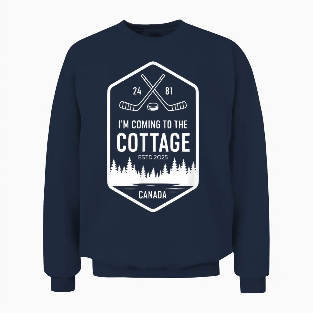 Canada Coming to the Cottage Hockey Romance Unisex Sweatshirt in Navy