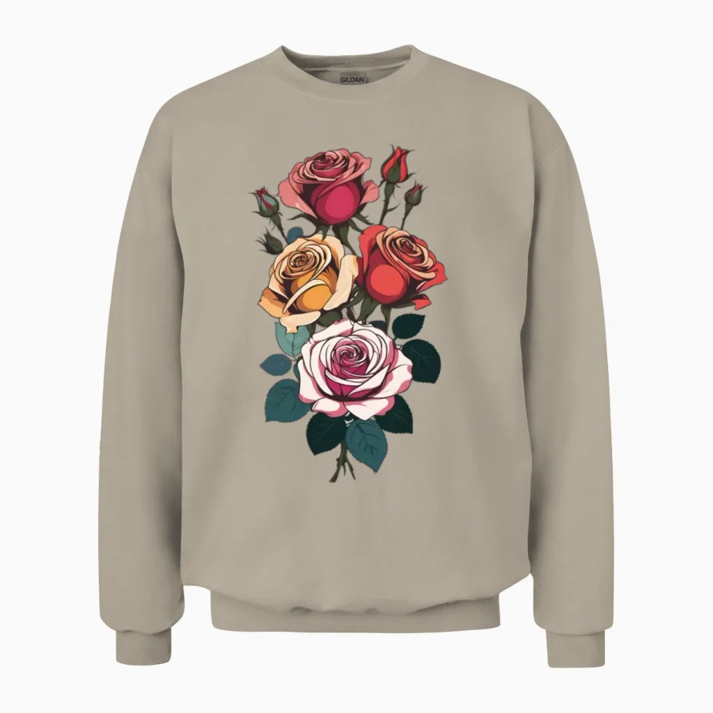 Vintage Rose Bouquet - Floral & Botanical Unisex Sweatshirt in Sand