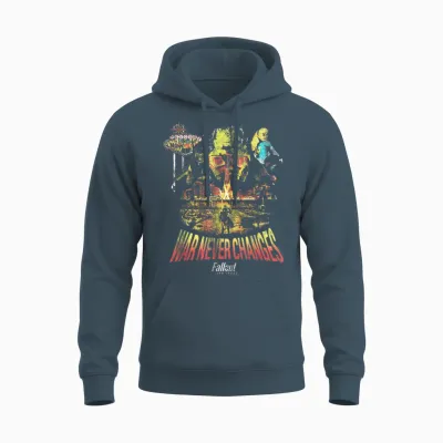 Fallout Video Game New Vegas War Never Changes Collage Unisex Hoodie - Dark Heather