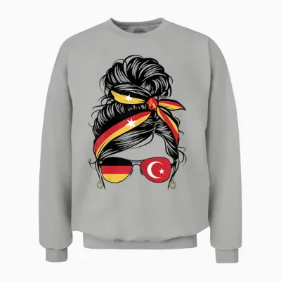 Türkiye Deutschland Flagge Türkisch Deutsch Mädchen Damen Unisex Sweatshirt - Ash