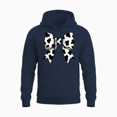 Cute Cow Pattern with Flirtatious Bow for Women and Girls T-Shirt, Black, S Unisex Hoodie - Navy