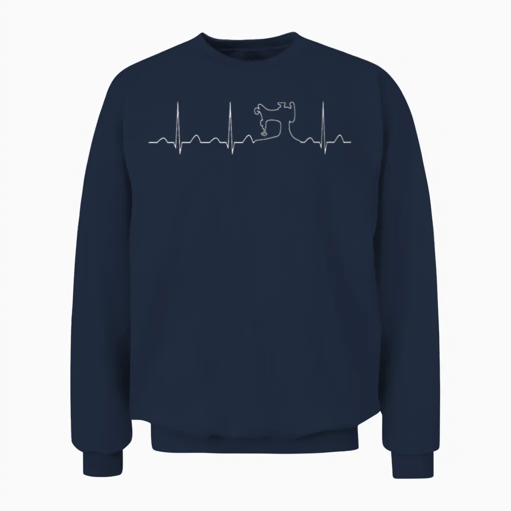 Sewing Machine Heartbeat - Crafting & Unisex Sweatshirt in Navy
