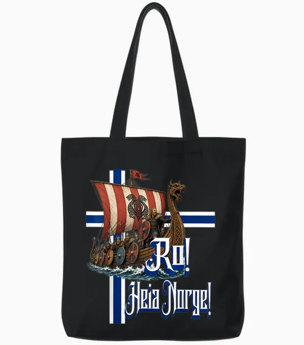 Ro! Heia Norge Wikingerschiff Design Für Norwegische Fans Tote Bags in Black