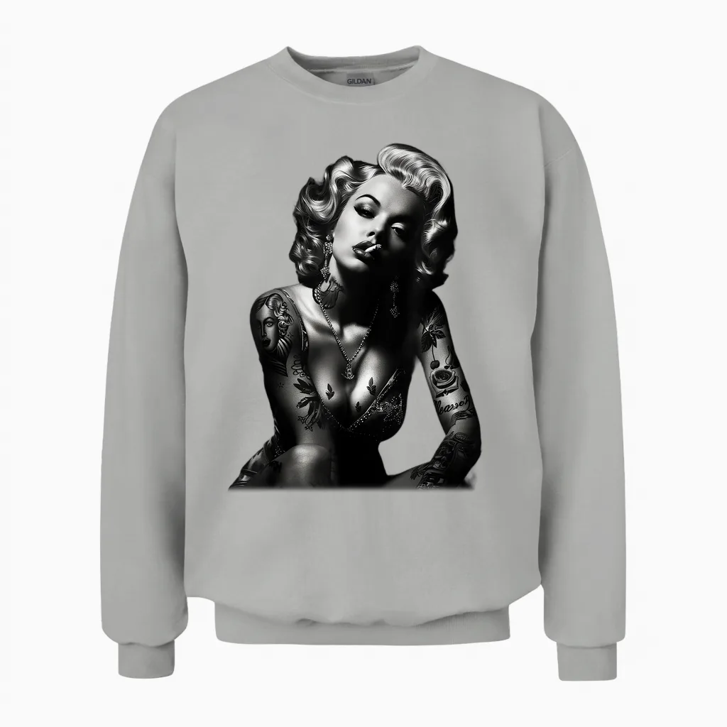 Tattoo Cigarette Sexy Girl T-Shirt, Black, S Unisex Sweatshirt in Ash