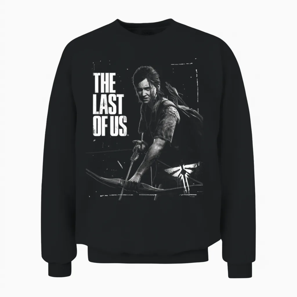 The Last of Us Ellie Readys Bow Black and White Portrait Unisex Sweatshirt in Black