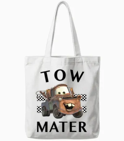 Disney Pixar Cars Tow Mater Finish Graphic Tote Bags - White