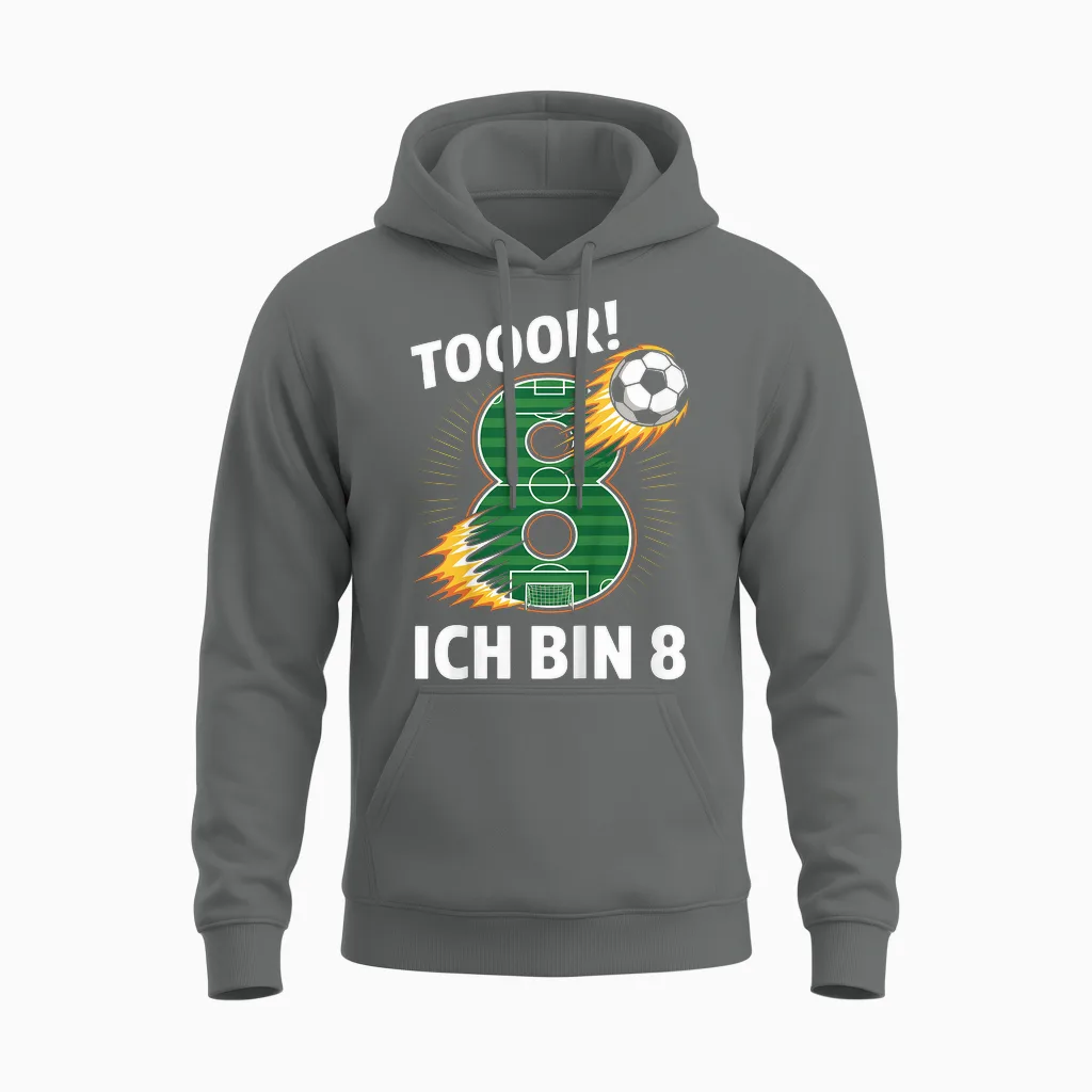 Children's Toor Ich Bin 8 8th Birthday Football Boy 8 Years Cool Unisex Hoodie in Graphite Heather