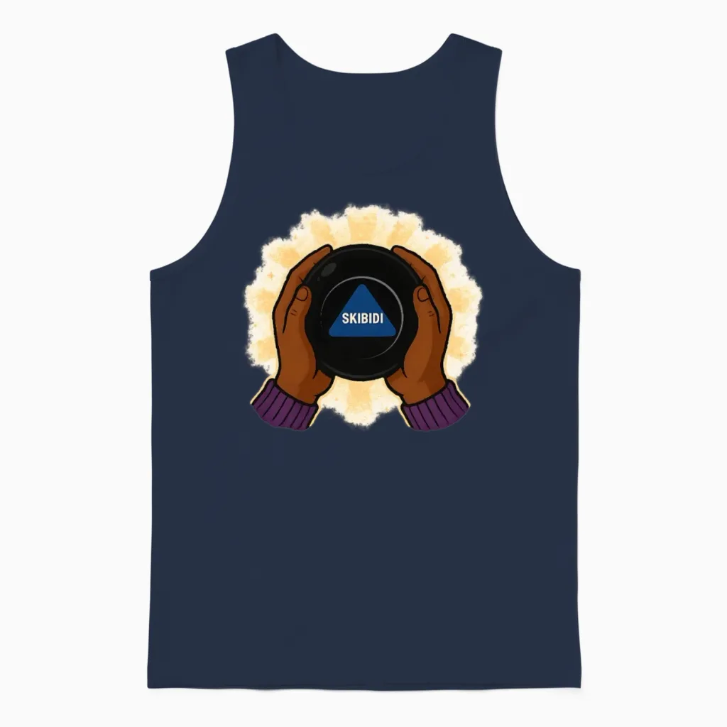 Skibidi Magic 8-Ball Funny Meme Parody Unisex Tank Top in Navy
