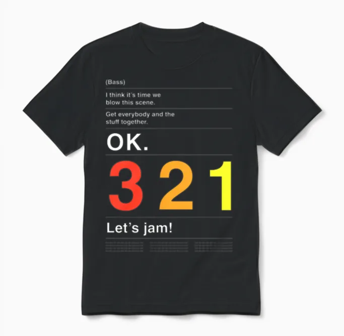 Ok. 3, 2, 1, Let's Jam! Unisex T-Shirt in Black