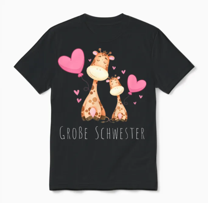 Kinder Große Schwester Giraffe Unisex T-Shirt in Black