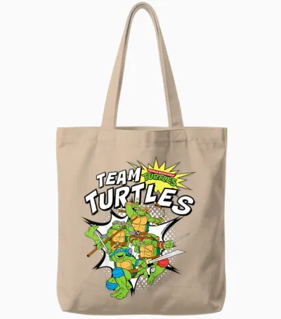 Children's Tmnt Team Turtles Leo Raph Donnie and Mikey Kids T-Shirt, Blue, 2 Tote Bags - Natural