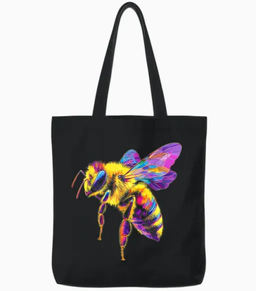 Biene, Tiermotiv, Geometrisches Kunstwerk Biene Tote Bags in Black