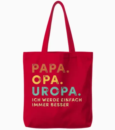 Men's T-Shirt with German Text "dad Grandpa Uropa" Retro Fur Father's Day Bester Papa Aller Zimen, Black, S Tote Bags - Red