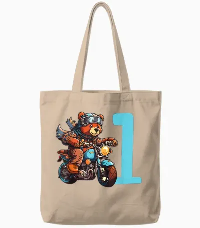 Kinder Geburtstag Bär Auf Motorrad 1 Jahr Junge Zahl Alter Tote Bags - Natural
