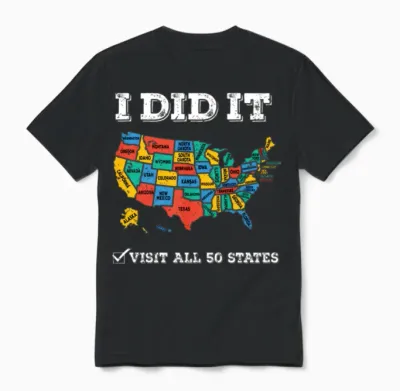Visited All 50 States Usa Map for Travel Unisex T-Shirt - Black